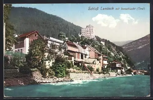 AK Landeck, Schloss Landeck mit Innschlucht