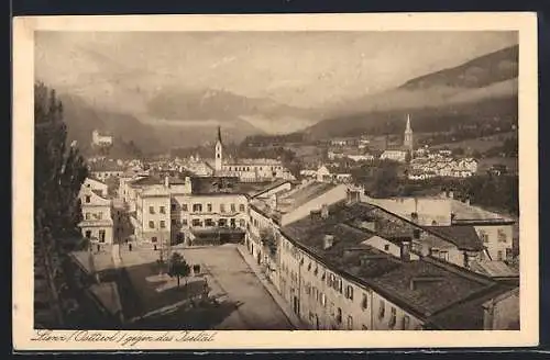 AK Lienz, Blick über das Hotel Post ins nebelverhangene Iseltal