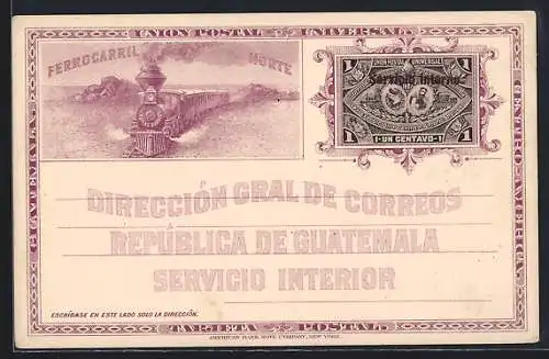 Künstler-AK Guatemala, Ferrocaril Norte, Direccion Gral de Correos, Servicio Interior