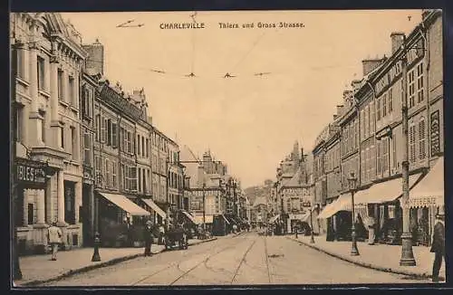 AK Charleville, Rue Thiers et Grande Rue, Pferdekutsche