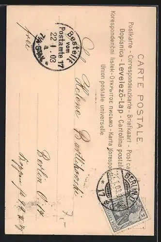 Lithographie Dame mit Haarschleife und Perlenkette