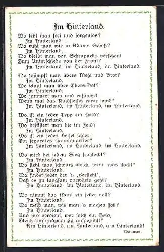 AK Propaganda-Text Im Hinterland von Wauwau
