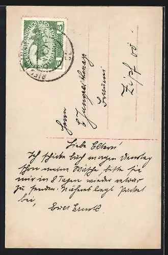 AK Mutter und Kind lesen einen Brief, Gute Nachricht