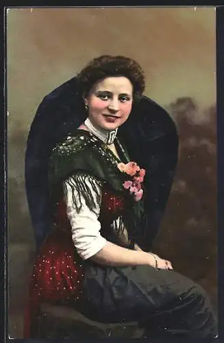AK Frau in Volkstracht aus Oberösterreich