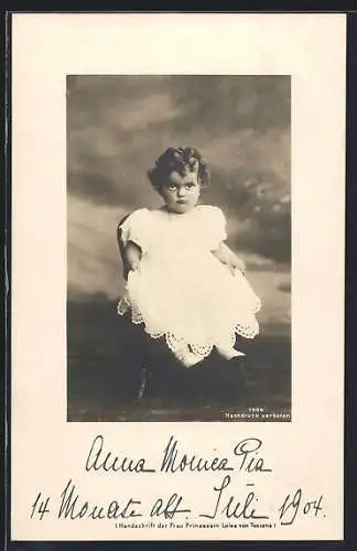 AK Prinzessin Anna Monica Pia, portraitiert im weissen Kleid