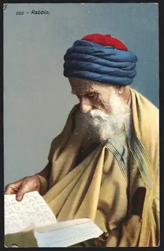 AK Rabbin, Rabbiner mit Bart und Gebetsbuch
