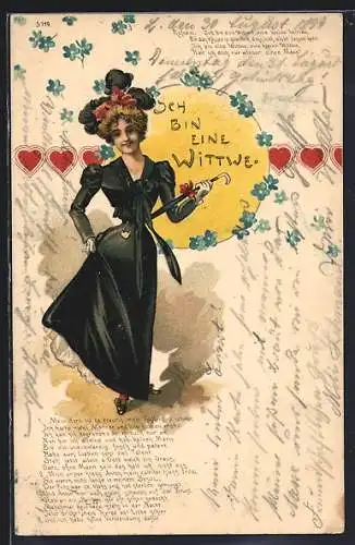 AK Junge Witwe im schwarzen Kleid mit Schirm, Jugendstil