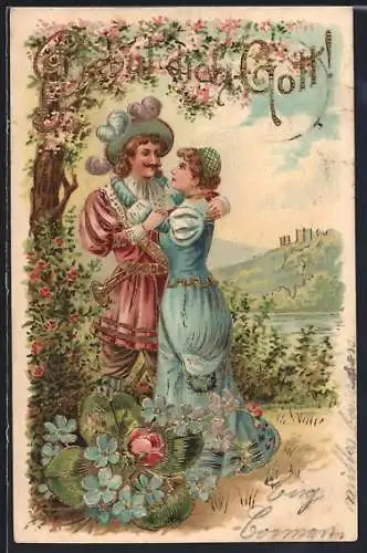 Lithographie Trompeter von Säckingen umarmt seine Geliebte, Behüt Dich Gott!