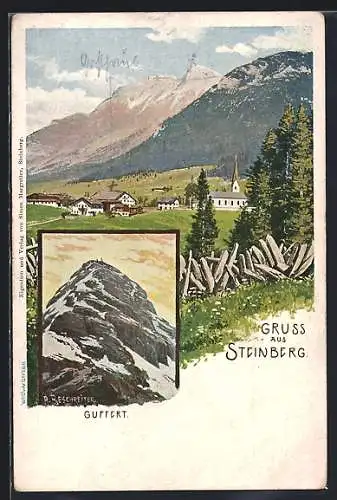 Künstler-AK Rudolf Reschreiter: Steinberg, Ortsansicht mit Kirche, Guffert