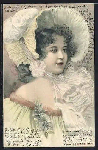 Künstler-AK Dunkelhaarige Schöne mit Haube, Jugendstil