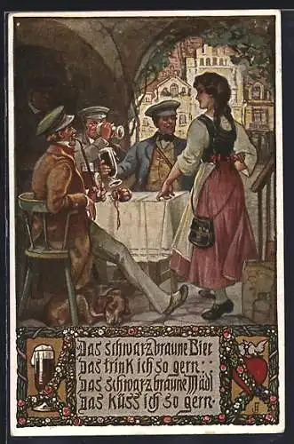 AK Das schwarzbraune Bier, Studenten beim Biertrinken im Gasthof