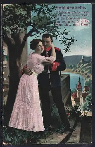 AK Soldatenliebe, O Mädchen bleibe mein..., Uniformierter und Maid