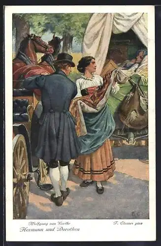 Künstler-AK F. Elssner: Wolfgang von Goethe, Hermann und Dorothea, Karte Nr. 2, Und ich löste den Knoten der Schnur