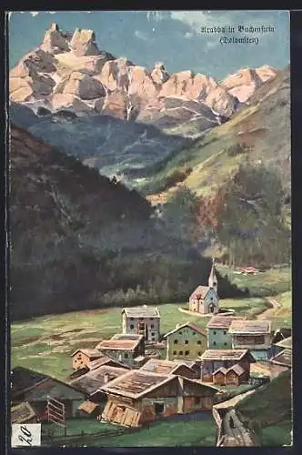 Künstler-AK Rudolf Alfred Höger: Arabba in Buchenstein, Dorf aus der Vogelschau