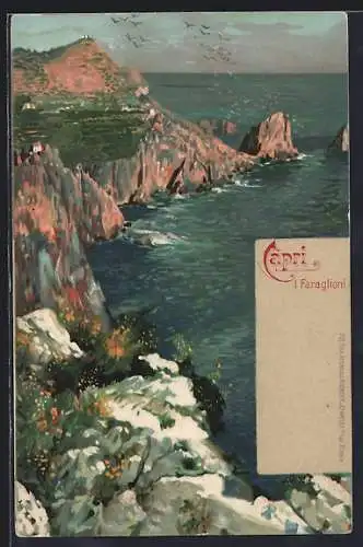 AK Capri, Felsenklippe mit Meer