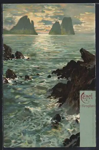 Künstler-AK Capri, I Faraglioni, Abendstimmung