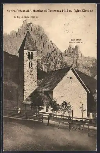 AK S. Martino di Castrozza, Antica Chiesa, C. Val di Roda & Sass Maor