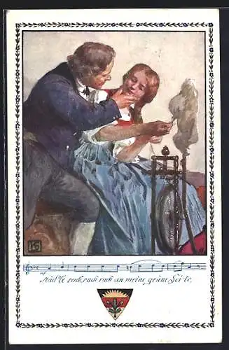 Künstler-AK Karl Friedrich Gsur: Deutscher Schulverein Nr. 366, Mäd`le ruck, ruck, ruck an meine Seite