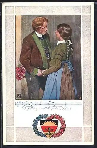 Künstler-AK Karl Friedrich Gsur: Deutscher Schulverein Nr.374: Lied: verleibtes Paar