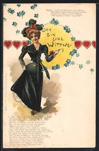 AK Junge Witwe im schwarzen Kleid mit Schirm, Jugendstil