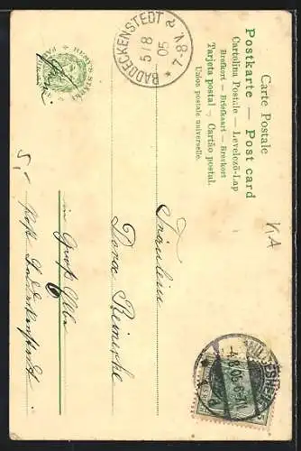 Lithographie Schornsteinfeger, Junge küsst eleganter junger Frau die Hand