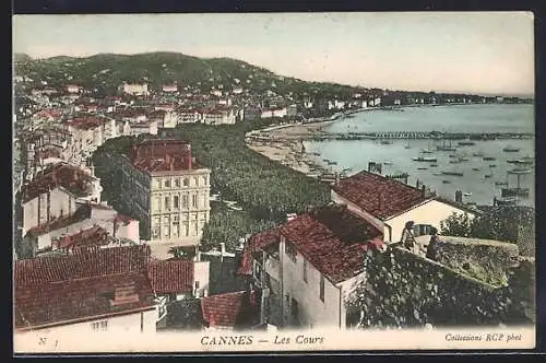 AK Cannes, Les Cours et vue sur le port avec bateaux