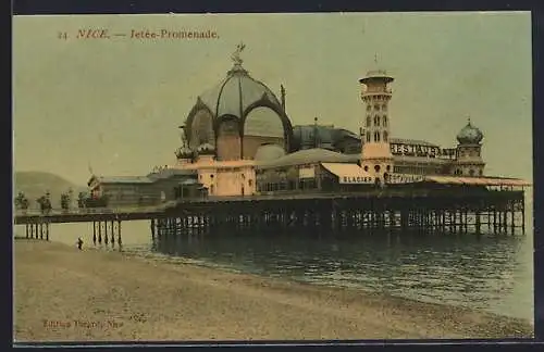 AK Nice, Jetée-Promenade mit Restaurant und Glacier am Meer