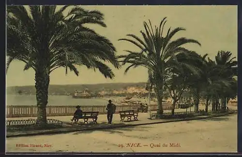 AK Nice, Quai du Midi avec palmiers et bancs au bord de la mer