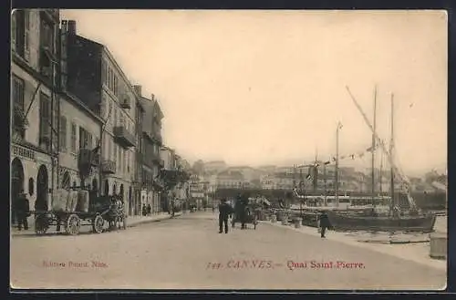 AK Cannes, Quai Saint-Pierre mit Segelschiffen und Kutschen