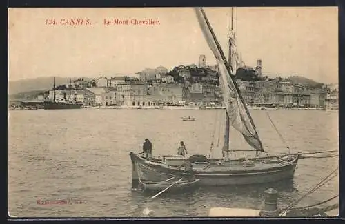AK Cannes, Le Mont Chevalier avec bateau à voile