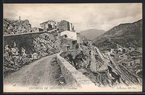 AK Castillon, Vue du village sur la route montagneuse