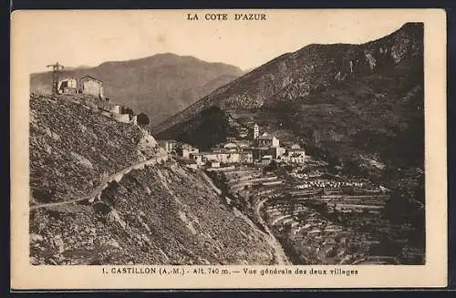 AK Castillon /A.-M., Vue générale des deux villages