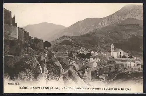 AK Castillon /A.-M., La Nouvelle Ville, Route de Menton à Sospel