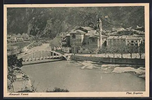 AK Breil /Alpes-Maritimes, Vue sur l`église et le pont sur la rivière