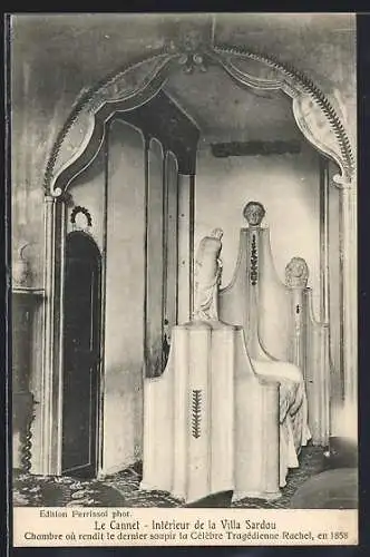 AK Le Cannet, Intérieur de la Villa Sardou, chambre où rendit le dernier soupir la célèbre Tragédienne Rachel, en 1858