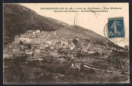 AK Coursegoules /A.-M., Vue Générale, Service de Voiture Vence-Coursegoules