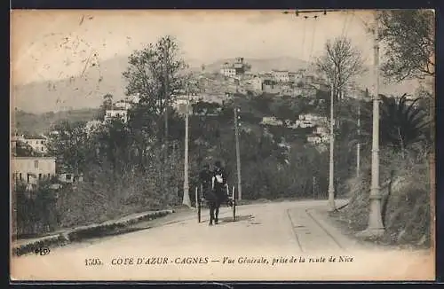 AK Cagnes, Vue Générale, prise de la route de Nice