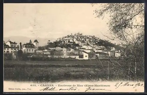 AK Cagnes-sur-Mer, vue panoramique du village sur la colline