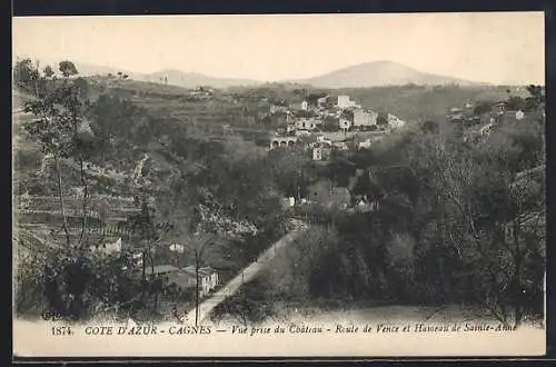 AK Cagnes, Vue prise du Château, Route de Vence et Hameau de Sainte-Anne