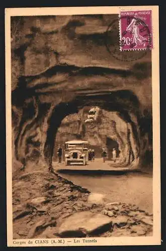 AK Gorges du Cians, A.-M., Les Tunnels avec voiture