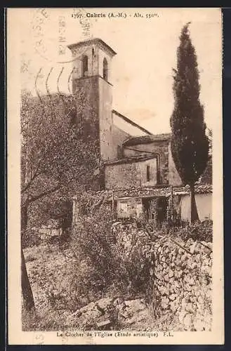 AK Cabris /A.-M., Le Clocher de l`Eglise, Etude artistique