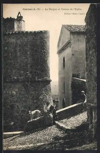 AK Carros /A.-M., Le Donjon et l`entrée de l`Église