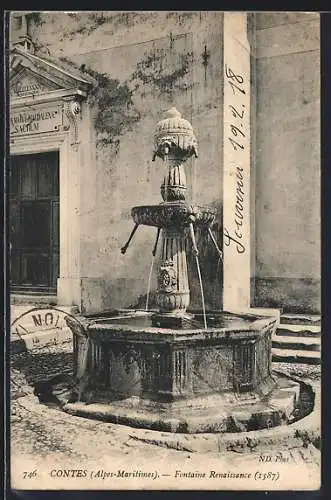 AK Contes /Alpes-Maritimes, Fontaine Renaissance, 1587
