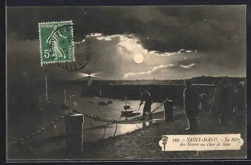 AK Saint-Malo, Le Môle des Noires au clair de lune