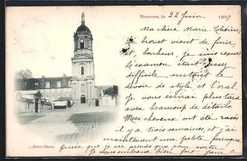 AK Rennes, Notre-Dame et la place pavée devant l`église