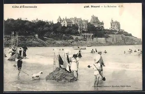 AK Dinard, La Malouine, plage animée avec enfants et baigneurs