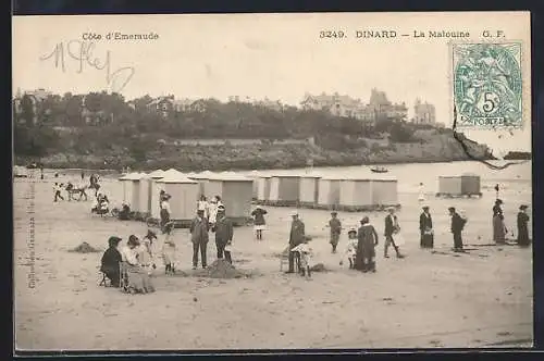 AK Dinard, La Malouine, scènes de plage animées avec cabines de bain