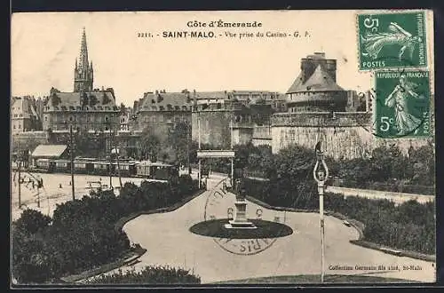 AK Saint-Malo, Vue prise du Casino, avec tramways et fortifications