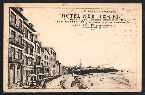 AK St. Malo, Paramé, Hôtel Ker Jo-Lel sur la digue avec terrasse sur mer