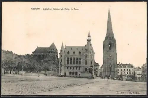 AK Redon, L`Église, l`Hôtel de Ville, la Tour